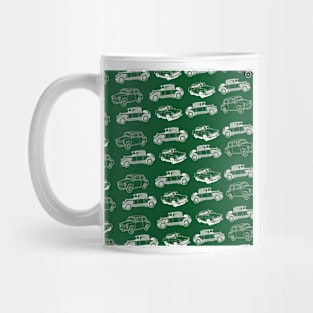 Old Cars Collection Green Background Mug